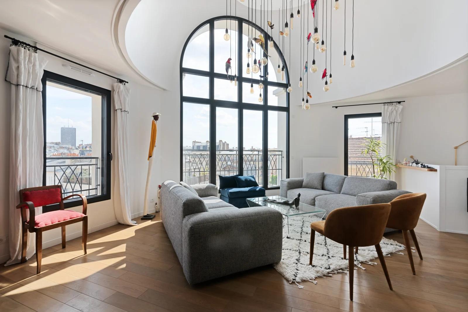 Living room in Cupola, tree-lined terrace and Eiffel Tower view - 2