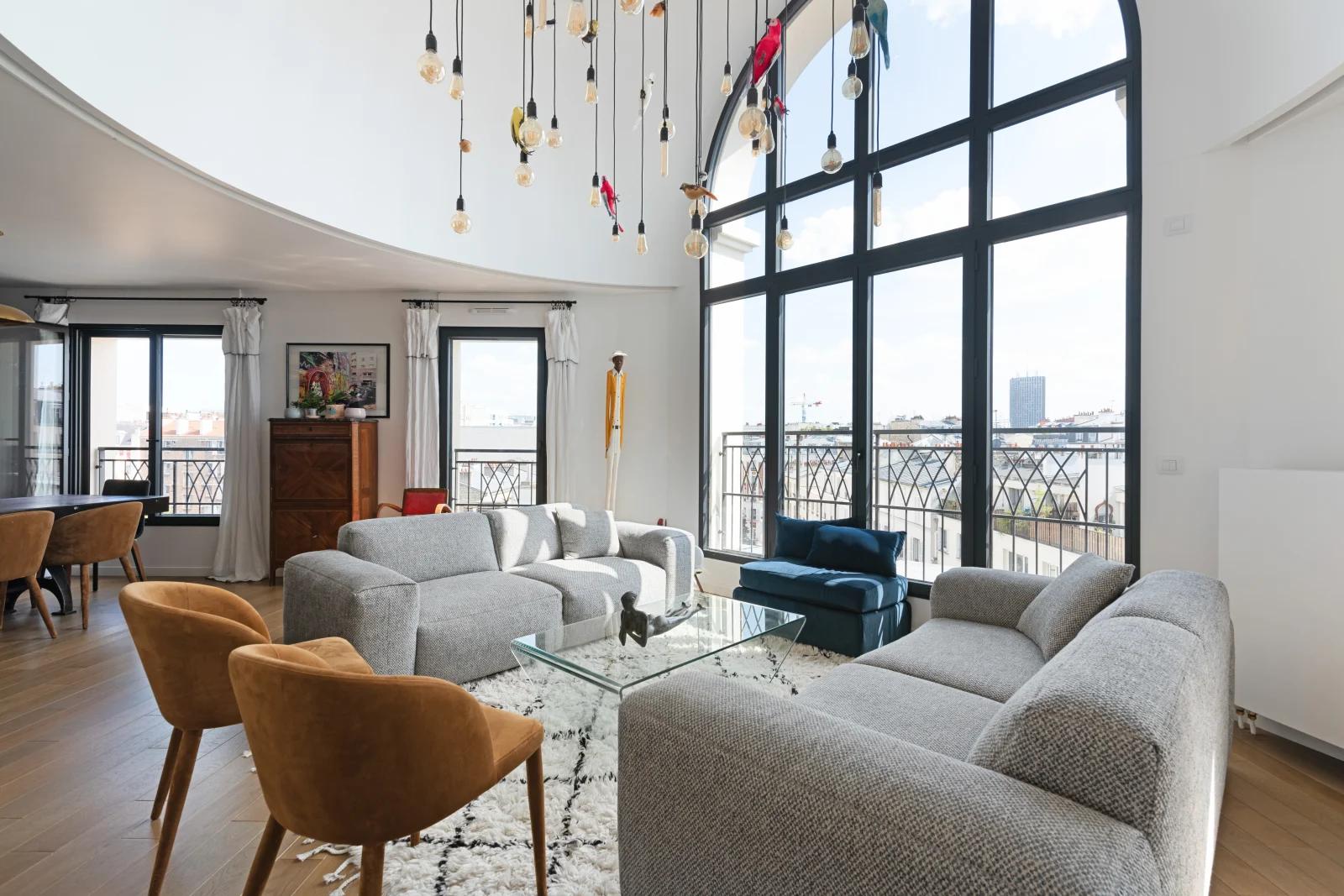 Living room in Cupola, tree-lined terrace and Eiffel Tower view - 0