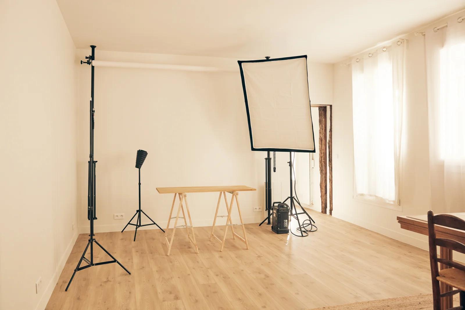 A photographer's studio with an uncluttered style