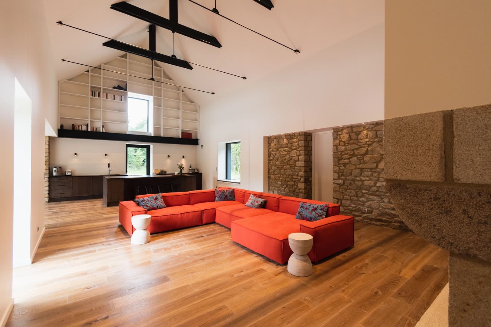 Living room in Designer house with exposed stonework - 0